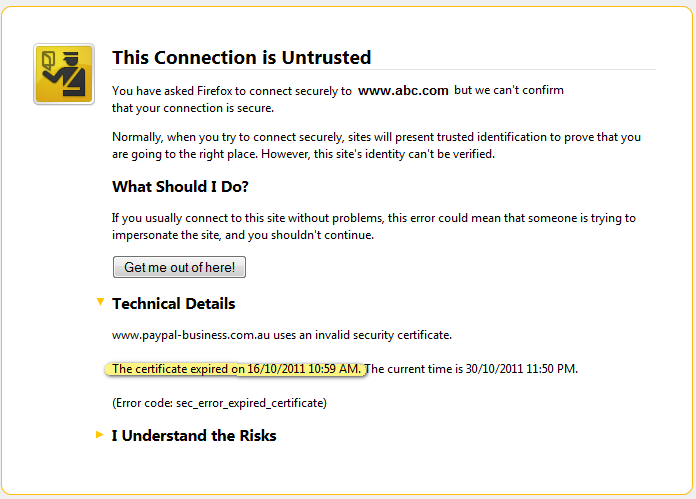 Sample of Expired SSL Certificate